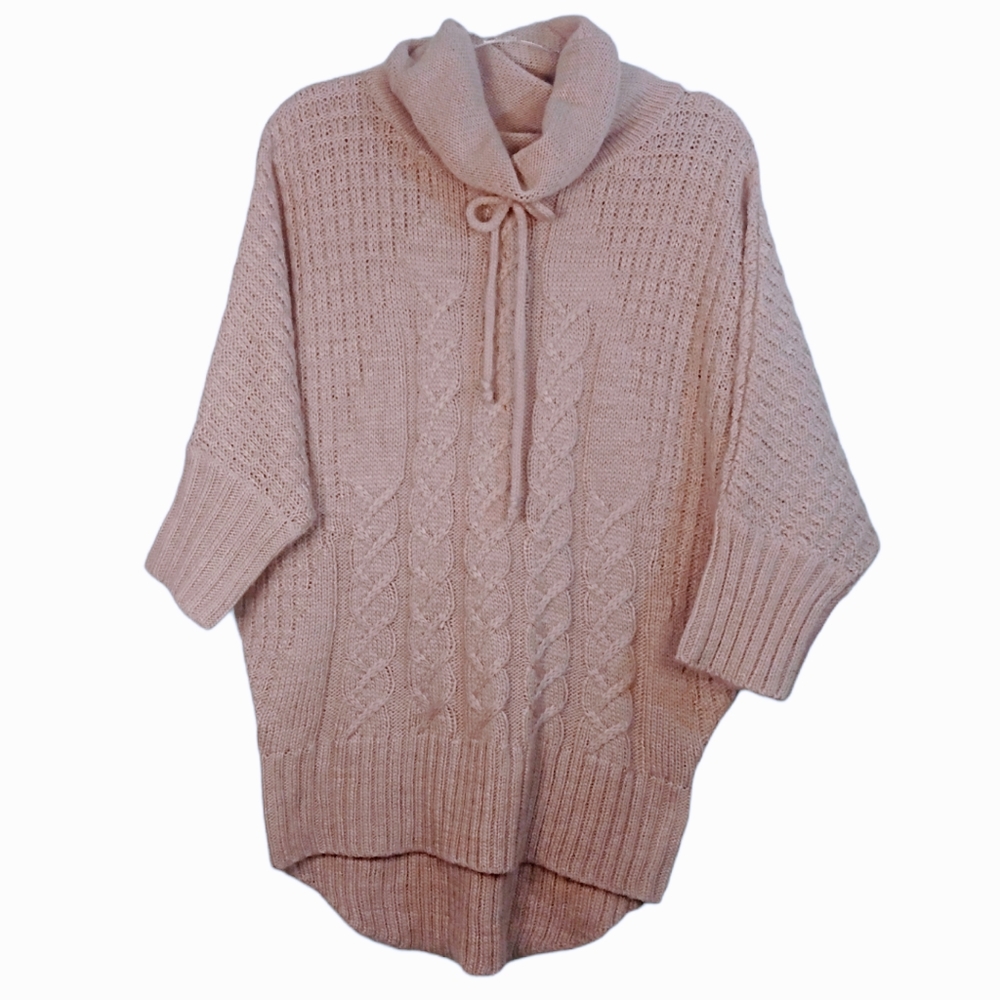 Ruby Moon Anthropologie pink wool blend slouchy cable knit dolman arm sweater M